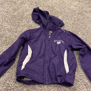 K-state GTM youth xs purple and white jacket with light lining. Removable hood